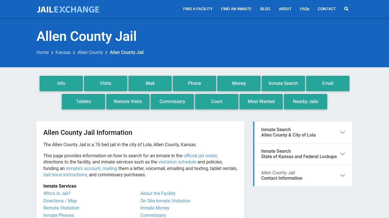 Allen County Jail, KS Inmate Search, Information